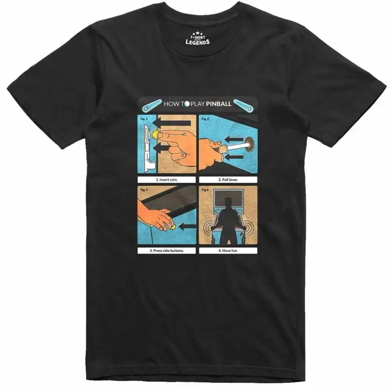 Pinball Machine - Camiseta masculina retro pinball máquina instruções